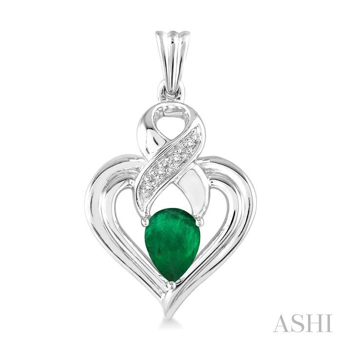 5x3 MM Pear Shape Emerald and 1/50 Ctw Round Cut Diamond Earrings in Sterling Silver