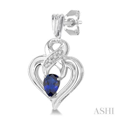 5x3 MM Pear Shape Sapphire and 1/50 Ctw Round Cut Diamond Earrings in Sterling Silver