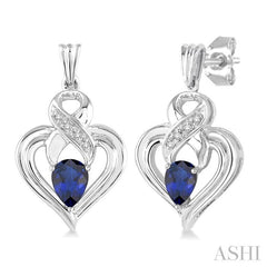 5x3 MM Pear Shape Sapphire and 1/50 Ctw Round Cut Diamond Earrings in Sterling Silver