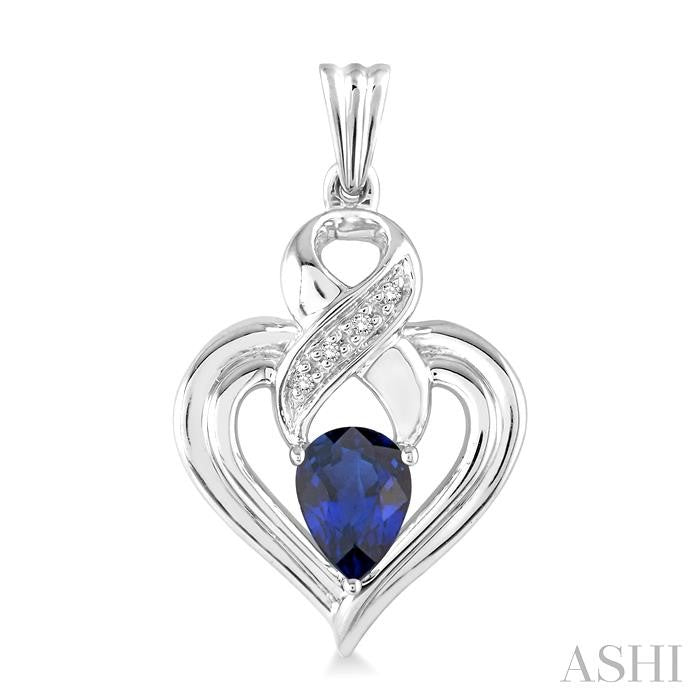 5x3 MM Pear Shape Sapphire and 1/50 Ctw Round Cut Diamond Earrings in Sterling Silver