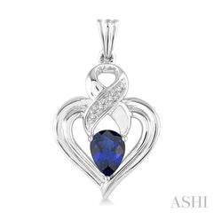 5x3 MM Pear Shape Sapphire and 1/50 Ctw Round Cut Diamond Earrings in Sterling Silver