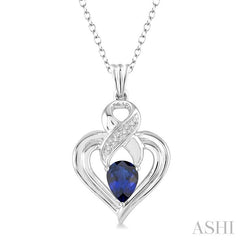 6x4 MM Pear Shape Sapphire and 1/50 Ctw Round Cut Diamond Pendant in Sterling Silver with Chain