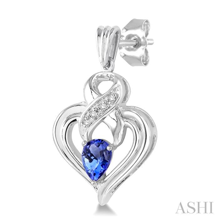 5x3 MM Pear Shape Tanzanite and 1/50 Ctw Round Cut Diamond Earrings in Sterling Silver