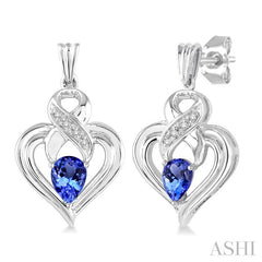 5x3 MM Pear Shape Tanzanite and 1/50 Ctw Round Cut Diamond Earrings in Sterling Silver