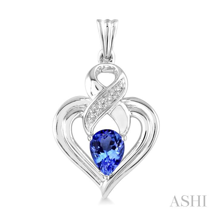 5x3 MM Pear Shape Tanzanite and 1/50 Ctw Round Cut Diamond Earrings in Sterling Silver