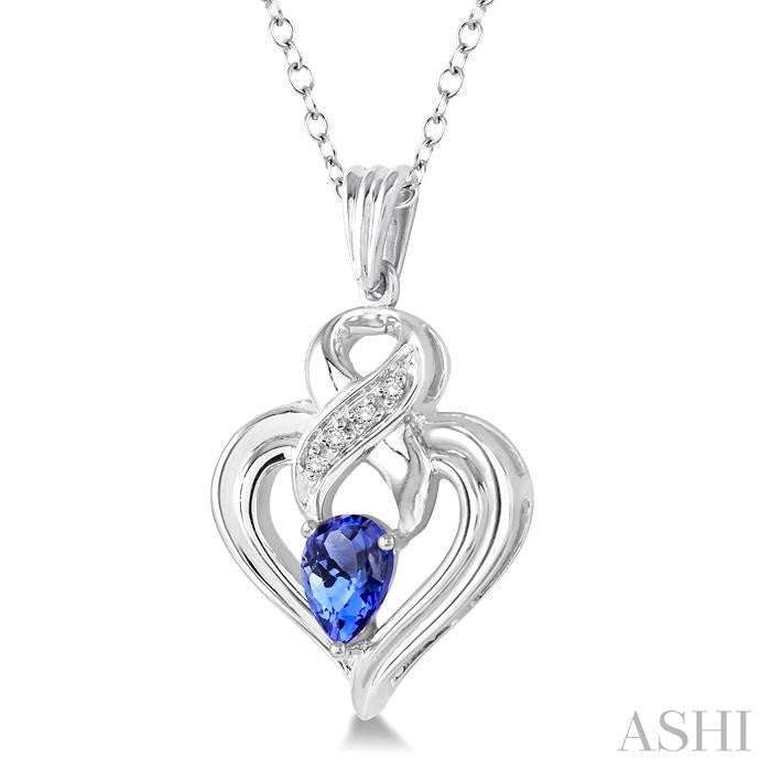 6x4 MM Pear Shape Tanzanite and 1/50 Ctw Round Cut Diamond Pendant in Sterling Silver with Chain