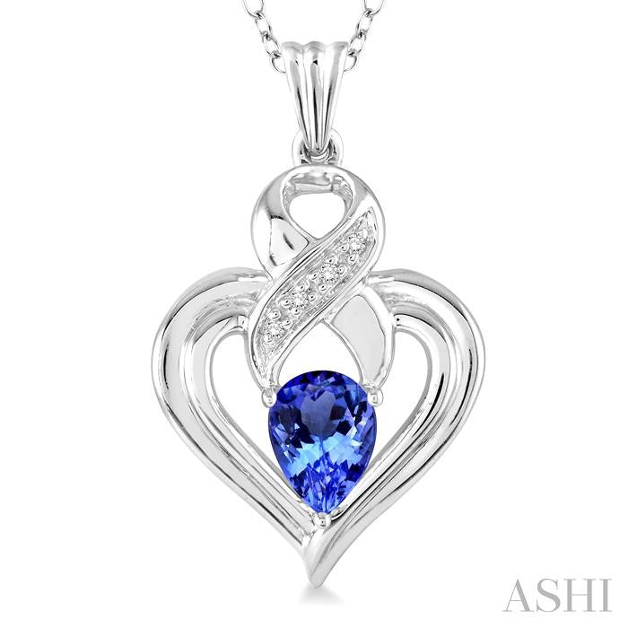 6x4 MM Pear Shape Tanzanite and 1/50 Ctw Round Cut Diamond Pendant in Sterling Silver with Chain