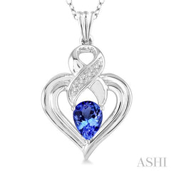 6x4 MM Pear Shape Tanzanite and 1/50 Ctw Round Cut Diamond Pendant in Sterling Silver with Chain