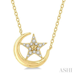 Crescent Moon & Star Petite Diamond Fashion Pendant