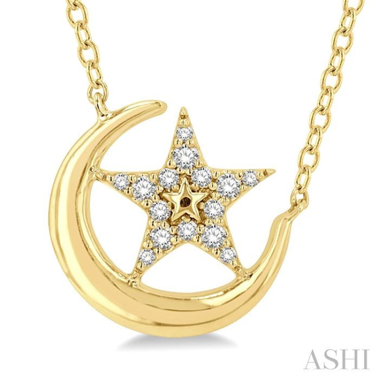 Crescent Moon & Star Petite Diamond Fashion Pendant