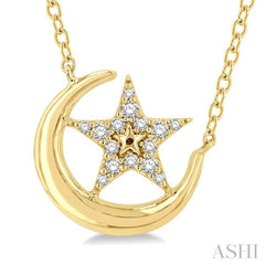 Crescent Moon & Star Petite Diamond Fashion Pendant