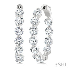 5 Ctw Inside-Out Single Prong Set Round Cut Diamond Hoop Earrings in 14K White Gold