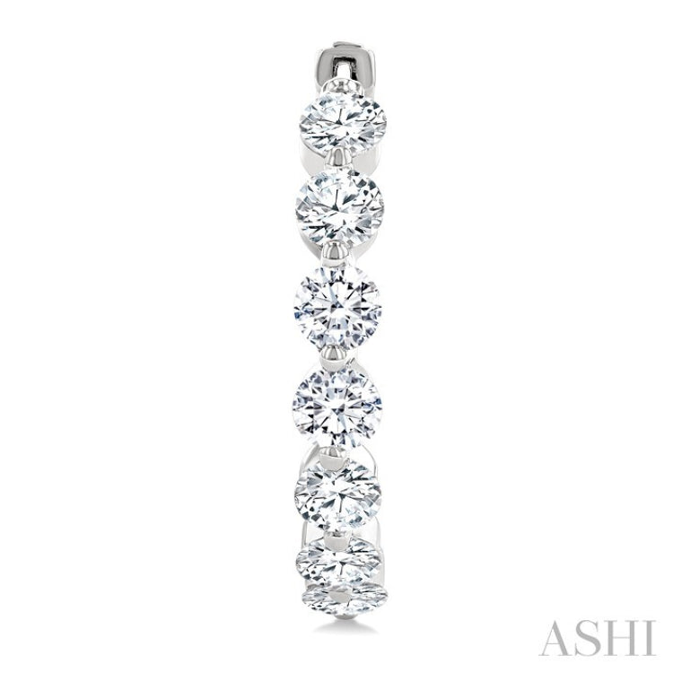 5 Ctw Inside-Out Single Prong Set Round Cut Diamond Hoop Earrings in 14K White Gold