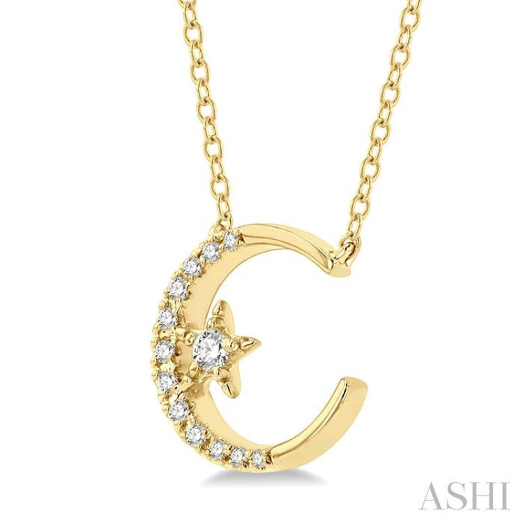 Crescent Moon & Star Petite Diamond Fashion Pendant