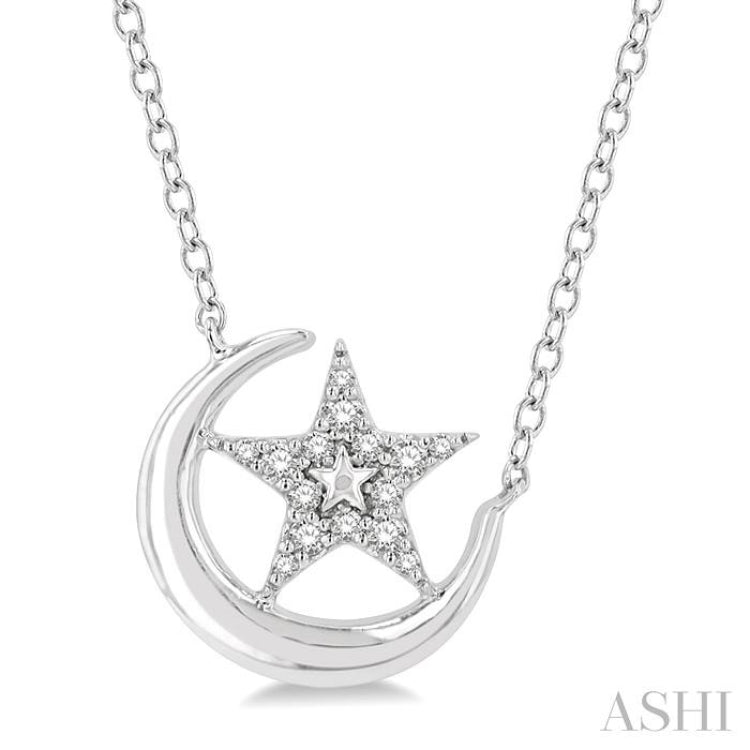 Crescent Moon & Star Petite Diamond Fashion Pendant