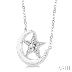 Crescent Moon & Star Petite Diamond Fashion Pendant