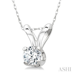 1/10 Ctw Round Cut Diamond Solitaire Pendant in 14K White Gold with Chain