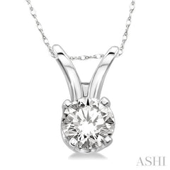 1/6 Ctw Round Cut Diamond Solitaire Pendant in 14K White Gold with Chain