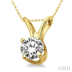 1/6 Ctw Round Cut Diamond Solitaire Pendant in 14K Yellow Gold with Chain