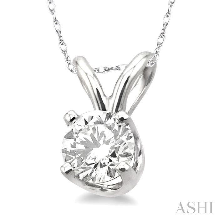 1/5 Ctw Round Cut Diamond Solitaire Pendant in 14K White Gold with Chain
