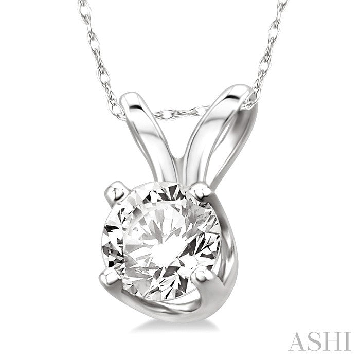 1/5 Ctw Round Cut Diamond Solitaire Pendant in 14K White Gold with Chain