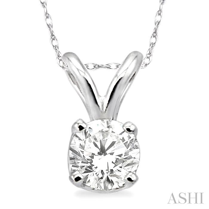 1/5 Ctw Round Cut Diamond Solitaire Pendant in 14K White Gold with Chain