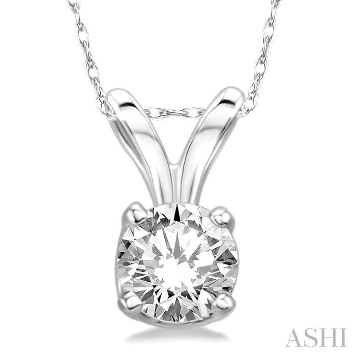 1/5 Ctw Round Cut Diamond Solitaire Pendant in 14K White Gold with Chain
