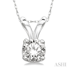 1/5 Ctw Round Cut Diamond Solitaire Pendant in 14K White Gold with Chain
