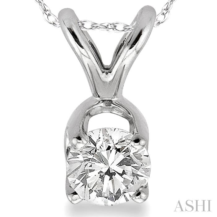 1/5 Ctw Round Cut Diamond Solitaire Pendant in 14K White Gold with Chain