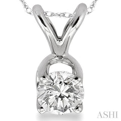 1/5 Ctw Round Cut Diamond Solitaire Pendant in 14K White Gold with Chain