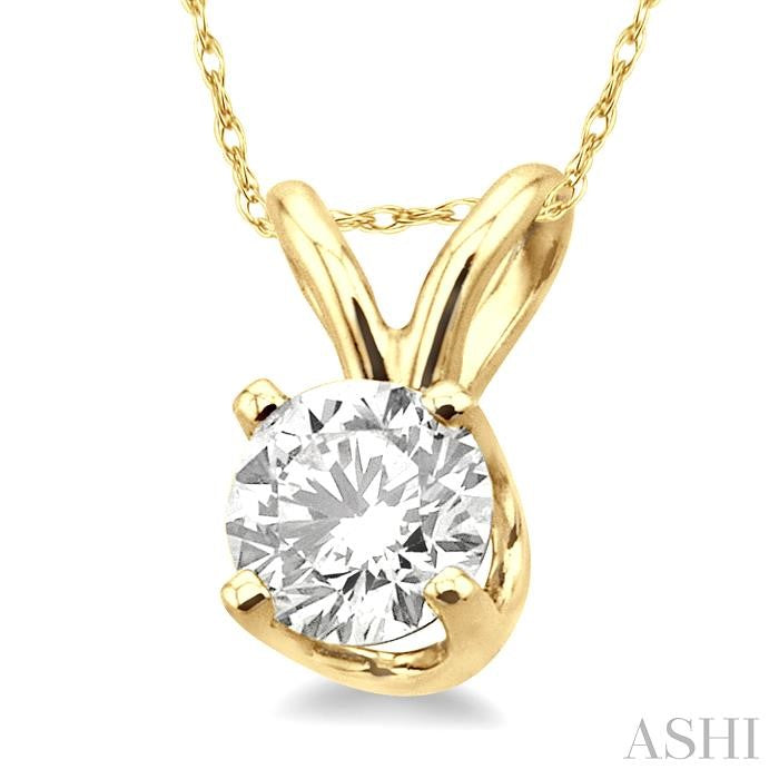 1/5 Ctw Round Cut Solitaire Diamond Pendant in 14K Yellow Gold with Chain