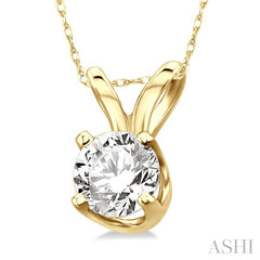 1/5 Ctw Round Cut Solitaire Diamond Pendant in 14K Yellow Gold with Chain