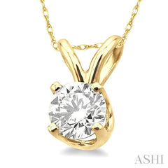 1/5 Ctw Round Cut Solitaire Diamond Pendant in 14K Yellow Gold with Chain