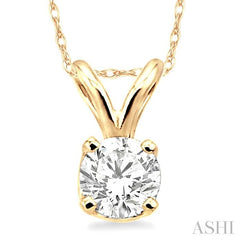 1/5 Ctw Round Cut Solitaire Diamond Pendant in 14K Yellow Gold with Chain