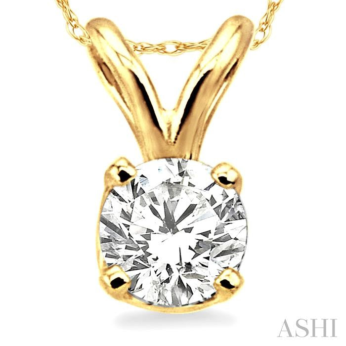 1/5 Ctw Round Cut Solitaire Diamond Pendant in 14K Yellow Gold with Chain