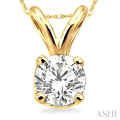 1/5 Ctw Round Cut Solitaire Diamond Pendant in 14K Yellow Gold with Chain