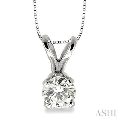 1/4 Ctw Round Cut Diamond Solitaire Pendant in 14K White Gold with chain