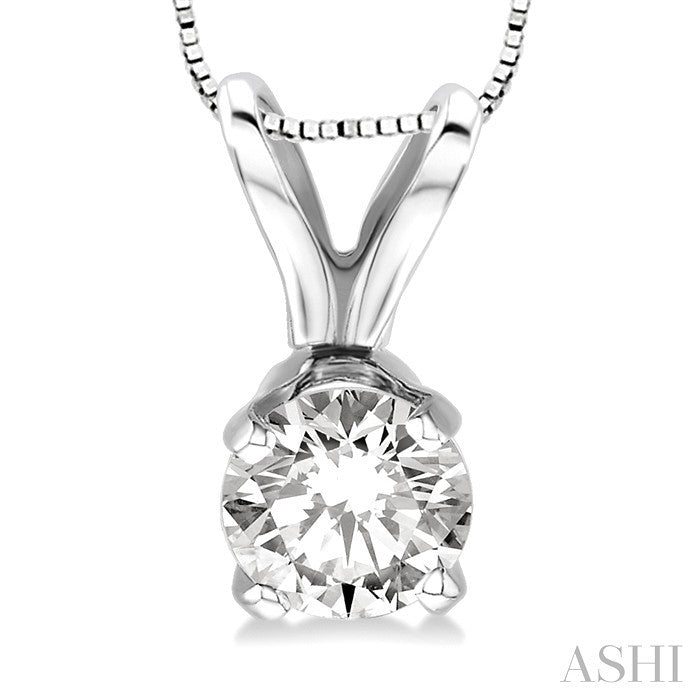 1/4 Ctw Round Cut Diamond Solitaire Pendant in 14K White Gold with chain