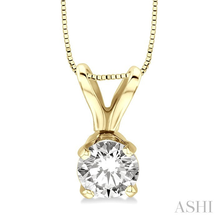 1/4 Ctw Round Cut Diamond Solitaire Pendant in 14K Yellow Gold with chain