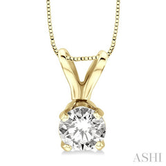 1/4 Ctw Round Cut Diamond Solitaire Pendant in 14K Yellow Gold with chain