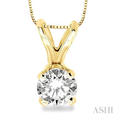 1/4 Ctw Round Cut Diamond Solitaire Pendant in 14K Yellow Gold with chain