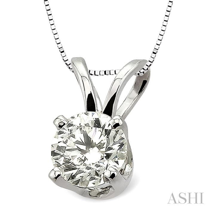1/3 Ctw Round Cut Diamond Solitaire Pendant in 14K White Gold with chain