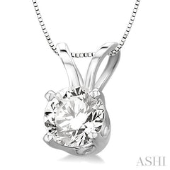 1/3 Ctw Round Cut Diamond Solitaire Pendant in 14K White Gold with chain