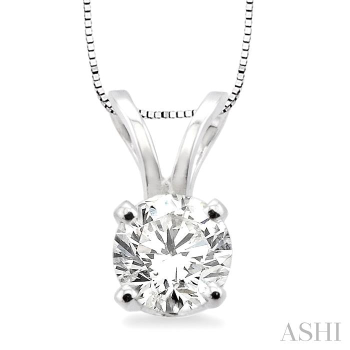 1/3 Ctw Round Cut Diamond Solitaire Pendant in 14K White Gold with chain