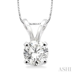 1/3 Ctw Round Cut Diamond Solitaire Pendant in 14K White Gold with chain