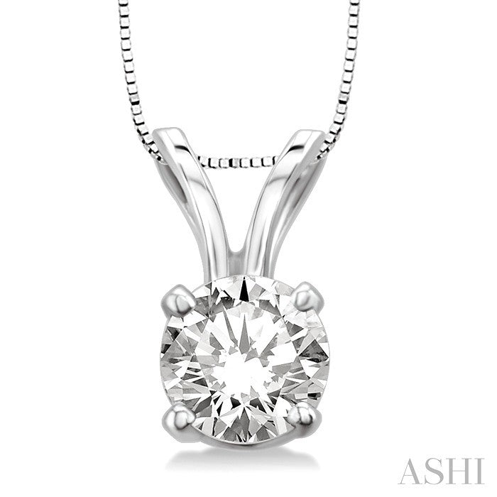 1/3 Ctw Round Cut Diamond Solitaire Pendant in 14K White Gold with chain