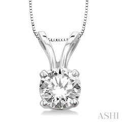 1/3 Ctw Round Cut Diamond Solitaire Pendant in 14K White Gold with chain