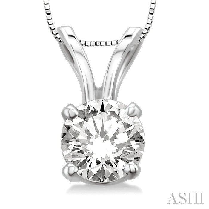 1/3 Ctw Round Cut Diamond Solitaire Pendant in 14K White Gold with chain
