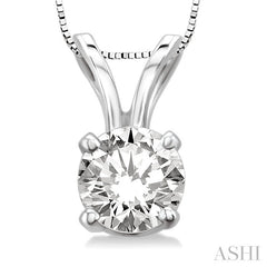 1/3 Ctw Round Cut Diamond Solitaire Pendant in 14K White Gold with chain