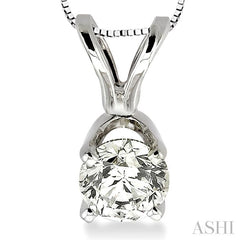 1/3 Ctw Round Cut Diamond Solitaire Pendant in 14K White Gold with chain
